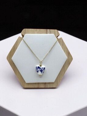 Chinese Porcelain Heart Pendant Necklace